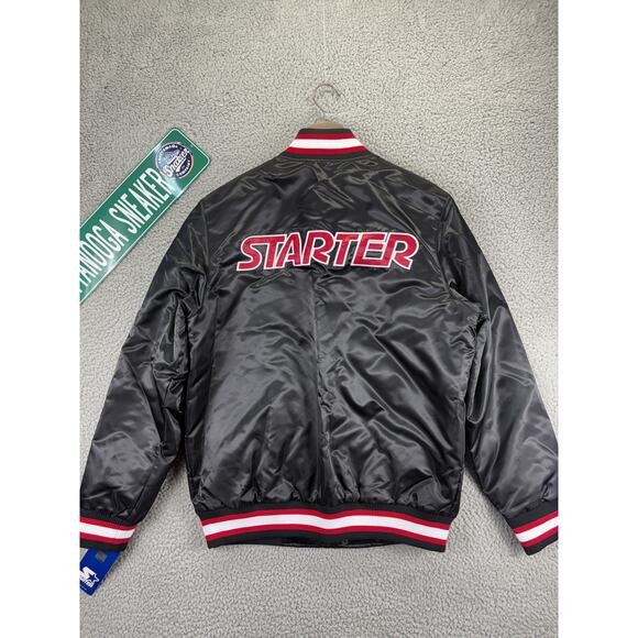 Starter Retro Satin Varsity Bomber Jacket Mens Medium Black Red $225 NWT NEW M - Picture 7 of 10